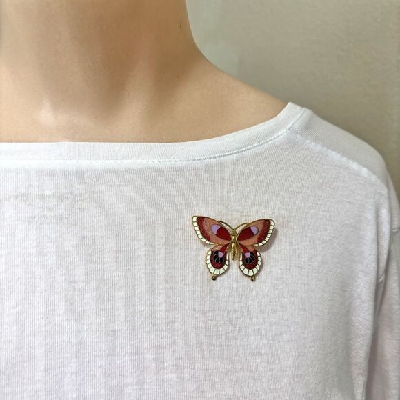 1980s Cloisonne Butterfly Brooch Pin Enamel Retro Vintage Cottagecore Gardencore - Picture 2 of 4